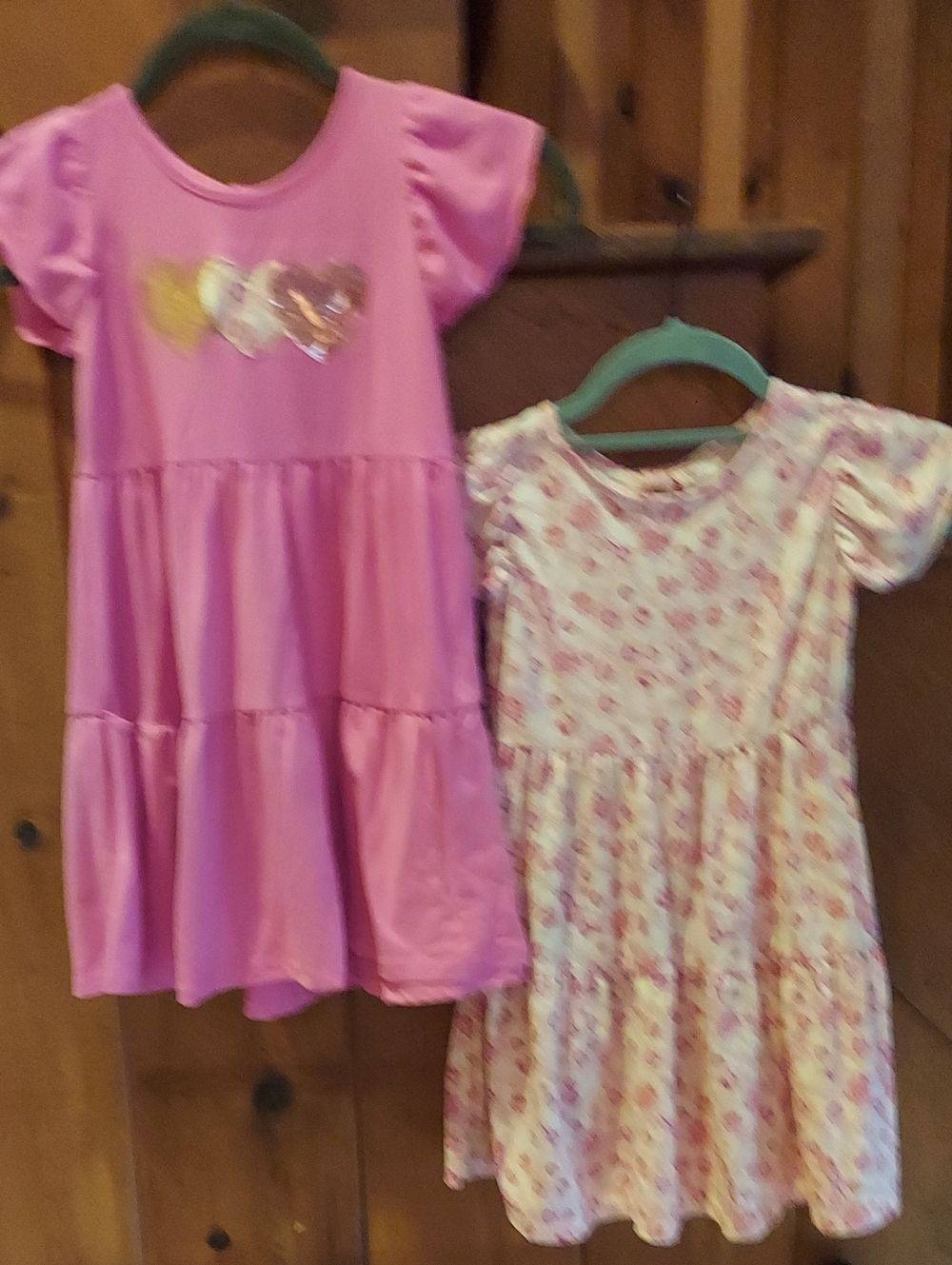 btween Pink Tiered Dress with Sequin Hearts & Cream Floral Tiered Dress